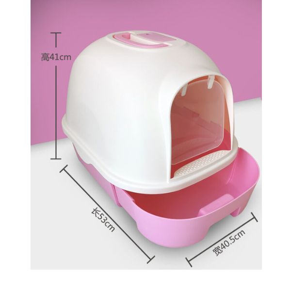 Pets Club Semi-automatic Hooded Cat Litter Box With Handle Detachable Flip Cat Litter Boxes - 53X41X41cm – Pink Color