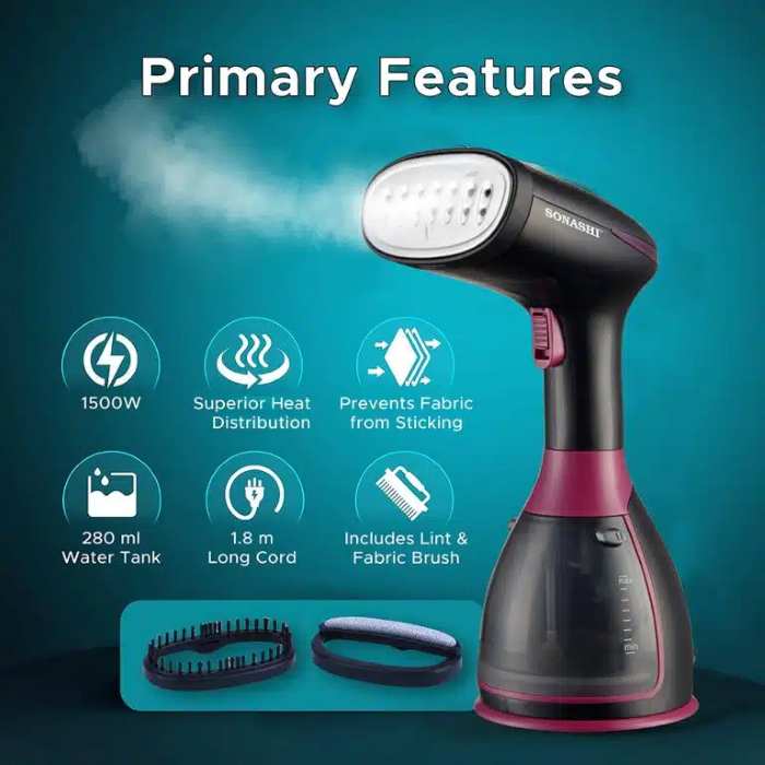 Sonashi Portable Handheld Garment Steamer Black-Pink - SGS-327