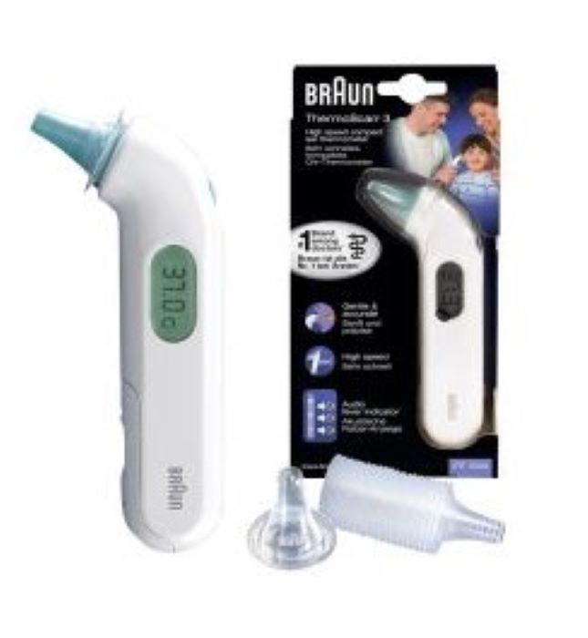 Braun Thermoscan 3 Compact Ear Thermometer For Whole Family. 1 Second Reading, Audio Fever Indicator, Lcd Display, Suitable For Borns,  Memory, Auto Shut-Off