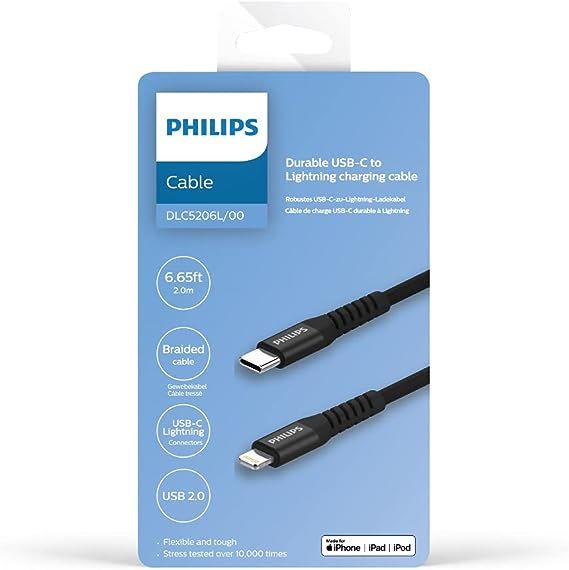 Philips USB-C to Lightning Braided Cable Black 2m -DLC5206L/00