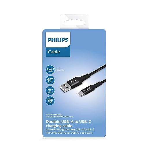 Philips USB-A to USB-C Braided Cable Black 2m - DLC5206A/00