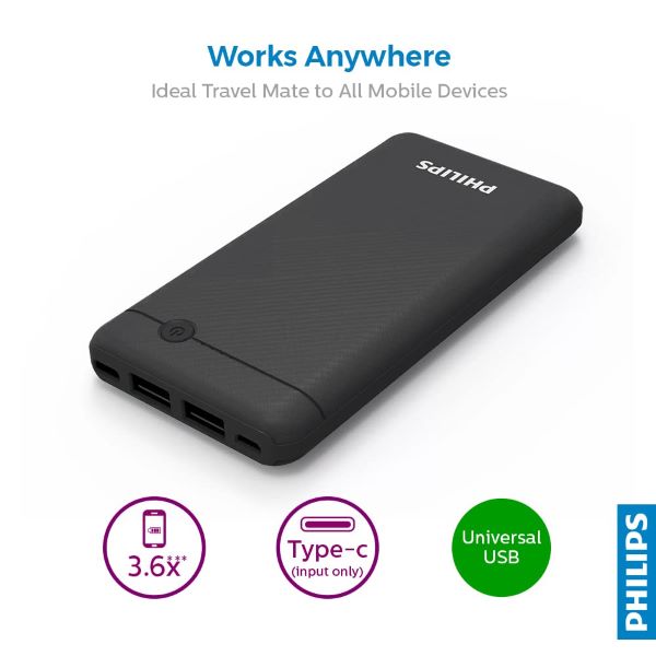Philips Ultra Compact 10000mAh Power Bank, Black - DLP1810NB/62 (UAE Delivery Only)