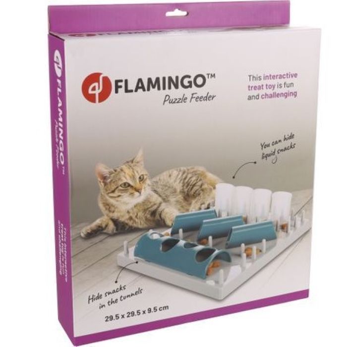 Flamingo Puzzle Feeder Fumbo Interactive Cat Toy Grey-Blue 26x20cm