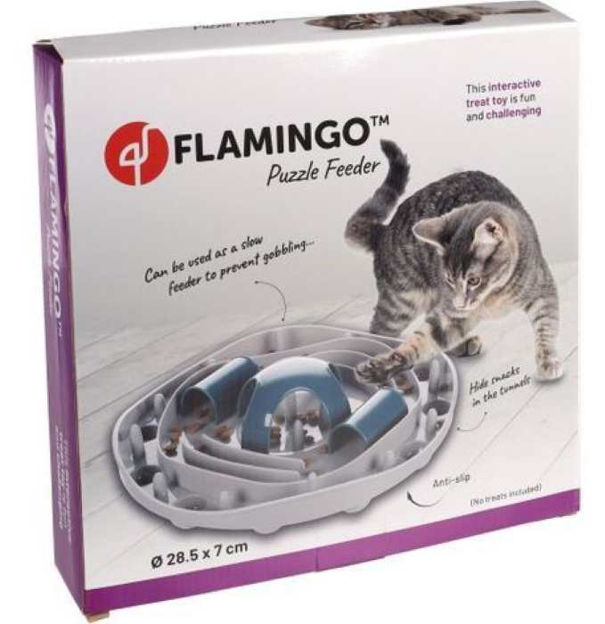 Flamingo Puzzle Feeder Hanto Interactive Cat Toy Grey-Blue 28.5x7cm