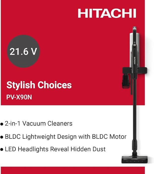 Hitachi Vacuum Cleaner Powerful Household Cordless Vacuum With versatile & low-noise 40Mins Runtime, Stick Vacuum Cleaner - PVX90NPWH