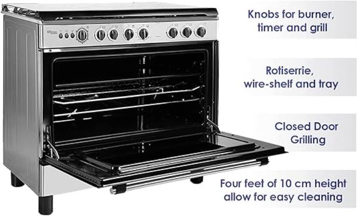 Super General Oven With 5 Gas Cooker, Silver - SGC901FS