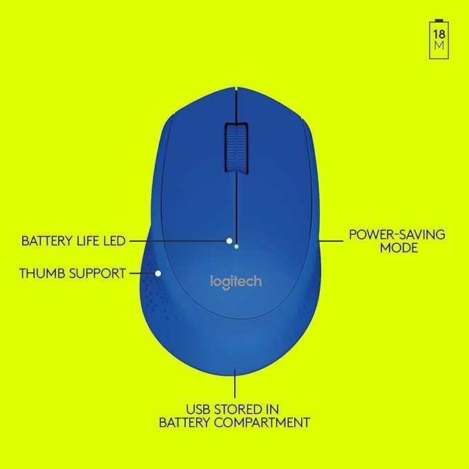 Logitech M280 Wireless Mouse, 2.4 GHz with USB Nano Receiver, Blue