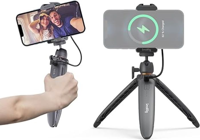 Smallrig Desktop Mini Tripod Phone Tripod Stand Holder with Wireless Charging & Smartphone Holder 