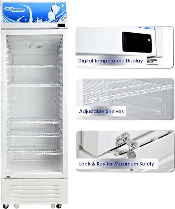 Super General 395 Liter Gross Single-Door Chiller, Upright Beverage-Showcase, Energy-saving - SGSC394NF