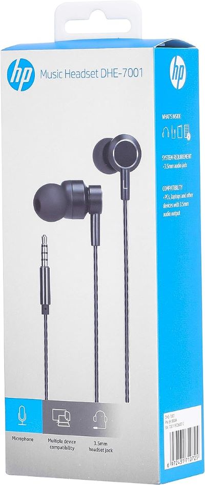HP Wired Headphone Black - DHE-7001