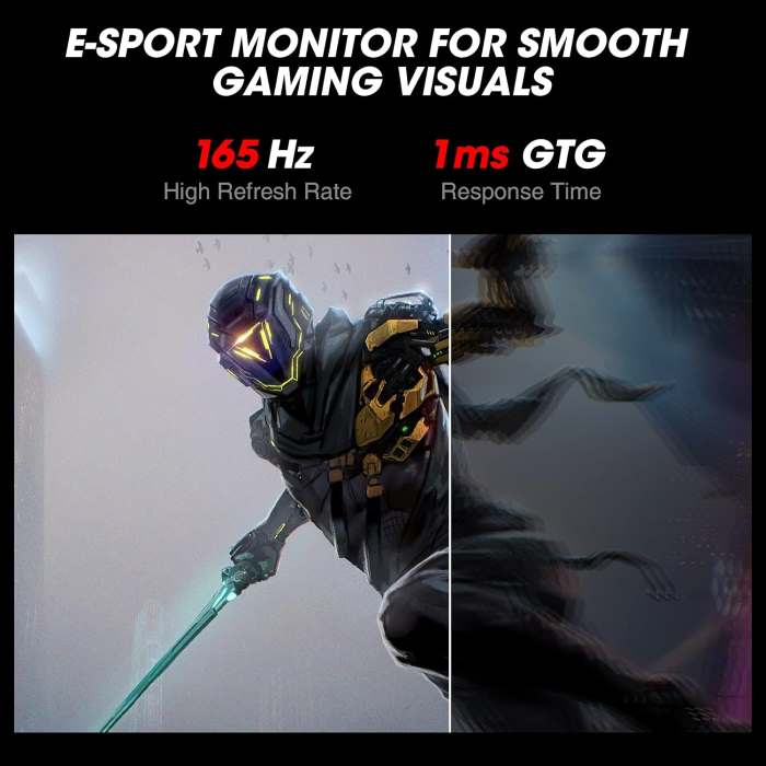 Koorui Gaming Monitor 24 inch IPS, Full HD1920 x 1080, Display 165Hz, HDMI, Adaptive Sync, Ultra Slim Frame, DisplayPort, Black – 24E3