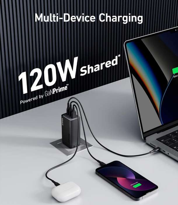 Anker 737 3-Port Fast Wall Charger Ganprime 120W, USB C Charger, Black - AN.A2148211.BK