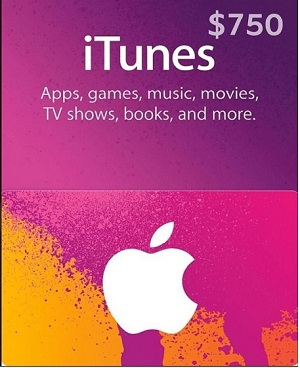 $750 USA Apple iTunes Gift Card (Instant E-mail Delivery)