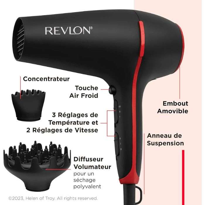 Revlon SmoothStay Hair Dryer - Volumising Diffuser, Grill Triple-Coated In Ceramic Infused With Coconut Oil, 3 Heat - 2 Speed Settings, Power 1875 Watts - RVDR 5317 