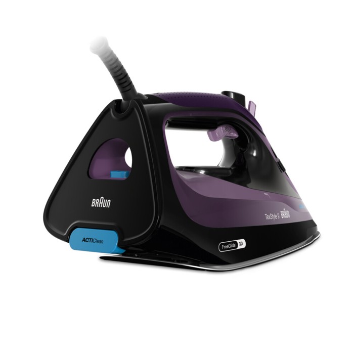 Braun TexStyle 9 Steam Iron, FreeGlide 3D Technology, 3100 W, iCare Technology, Vertical Steaming, Descaling Reminder, 330ml Water Tank, Anti-Drip, Violet - SI 9661