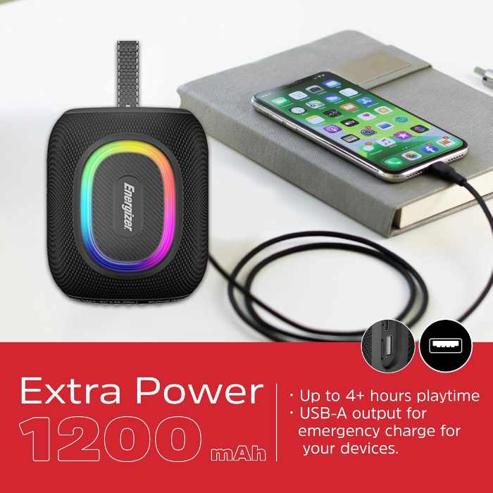 Enegizer 8W With RGB Lights Portable Bluetooth Speaker - Black