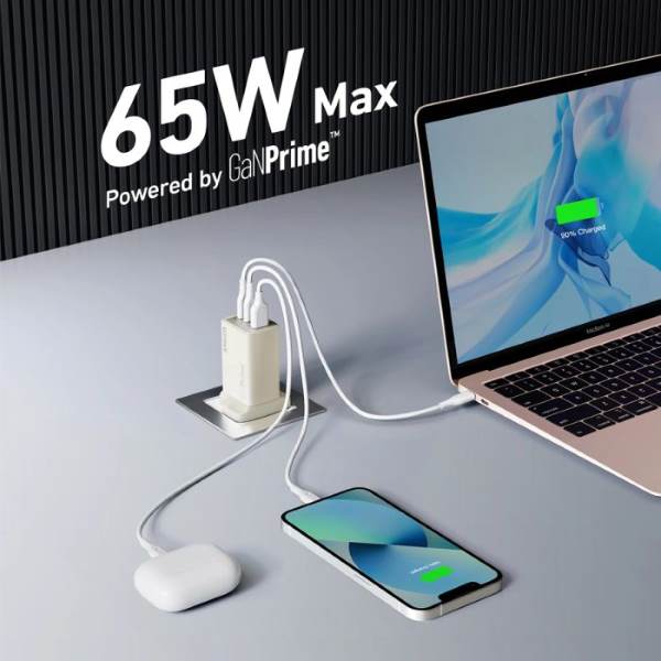Anker 735 Charger (GaNPrime 65W) Charger - 2 USB-C And 1 USB-A Golden - A26682B1