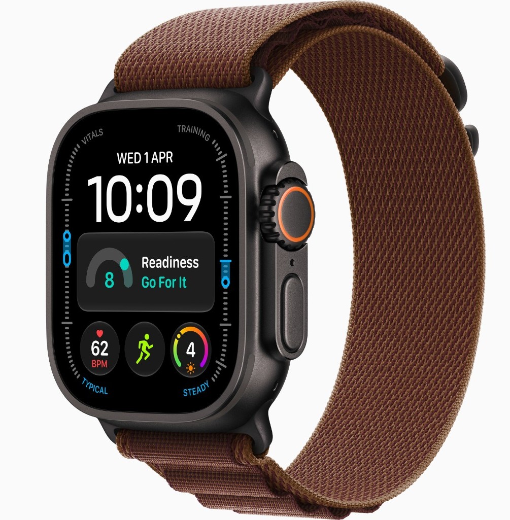 Apple Watch Ultra 4, GPS + Cellular, Black Titanium Case with Burgundy Alpine Loop - S