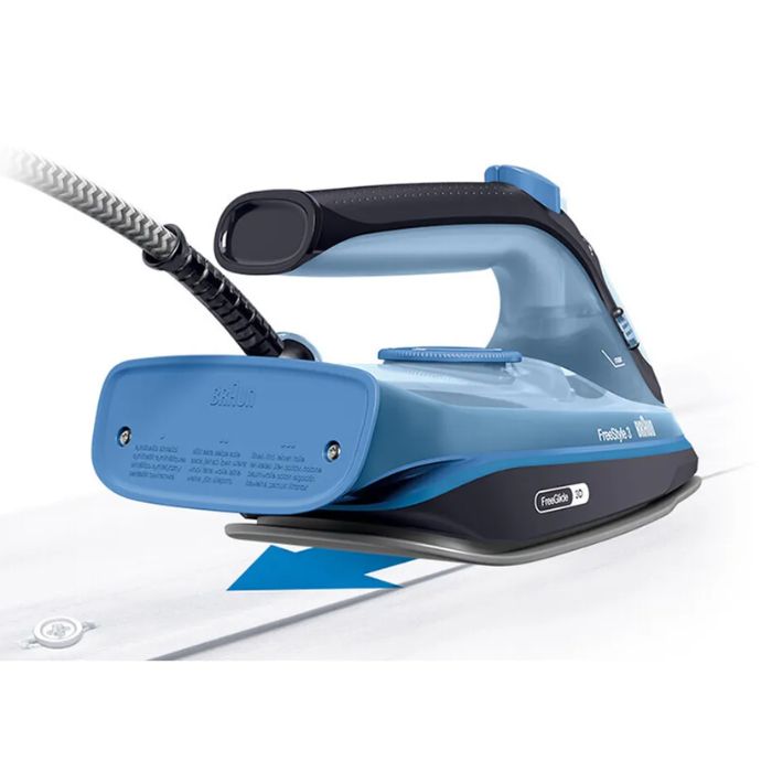 Braun FreeStyle 3 Steam Iron, The World’s First FreeGlide 3D Technology, SuperCeramic Coating, Precision Tip, Easy Refill 270ml, Self-Clean, Energy Saving, 2400 Watts, Anti-Drip, Auto-Off - FI 3194 Black/Blue