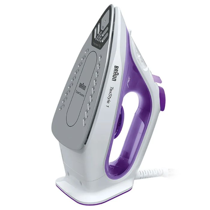 Braun TexStyle 1 Steam Iron, Super Ceramic Soleplate, Light & Quick Ironing, Rapid Heat, Auto-Off, Anti-Drip, Precision Tip, 2000 Watts, Self-Clean, Energy Saving - SI 1080 Violet/White