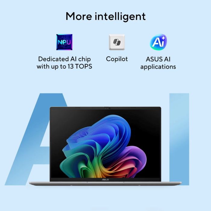 Asus Vivobook 16 Laptop, 16inch WUXGA Display, Intel Core Ultra 5 225H Processor, 16GB RAM, 512GB SSD, Windows 11 Home, Cool Silver, Backlit English & Arabic Keyboard, 1 Year Warranty