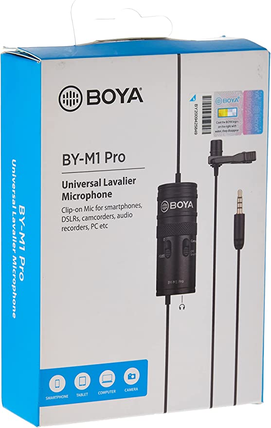 BOYA BY-M1 Pro Omni-Directional Lavalier Microphone Single Head Clip-on Condenser Mic Smartphone DSLR Camcorder Audio Recorder PC Recording Device, B083TFYFGW