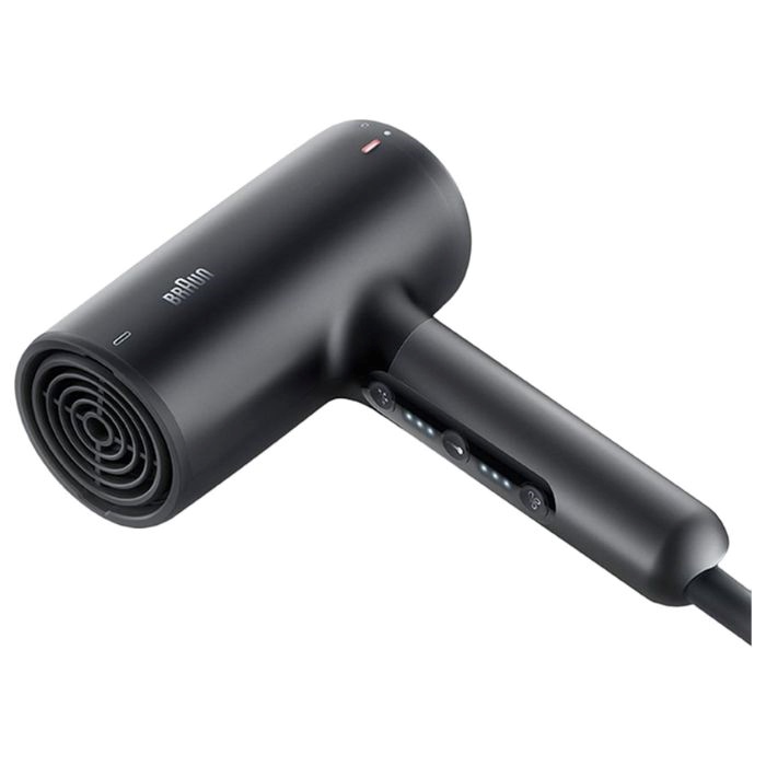 Braun Hairdryer HD4.2 Hair Dryer, HTDC Motor, 2100 W, +2 Attachments, Electronic LED indicator, Large Diffuser & Nozzle, Super Ionic Function, Electro Black - BRHD425SDE
