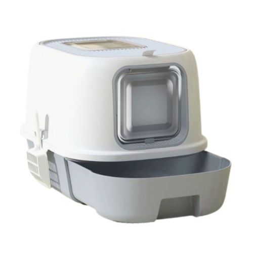 Cozy Paws Flip Top Jumbo Cat Litter Box With Scoop-52X32X40cm-Grey