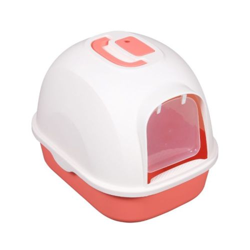 Cozy Paws Hooded Cat Litter Box with Swing Door & Handle 53×41×41 cm Coral Pink