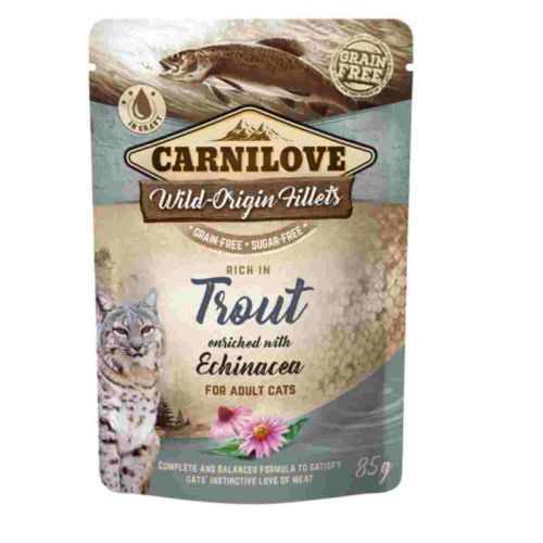Carnilove Trout Enriched With Echinacea For Adult Cats (Wet Food Pouches) 24x85g