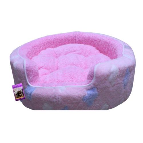 Coco Kindi Pink Color Cloud Pattern Washable Round Fur Bed For Dogs & Cats - Size 3 - 58 X 48 X 15Cm