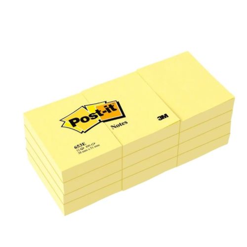 3M POST-IT NOTES 653, 1.5X2 INCHES, 12PADS/PACK, CANARY YELLOW
