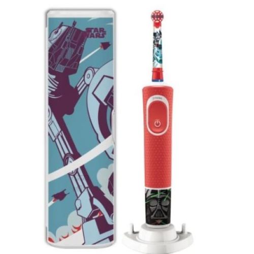 Oral B Vitality D 100 Rechargeable Kids 3+ Years Tooth Brush Star Wars Built In 2 Minute Quadrant Timer 4 Removable Disney Character Stickers With Travel Case - D 1004142K