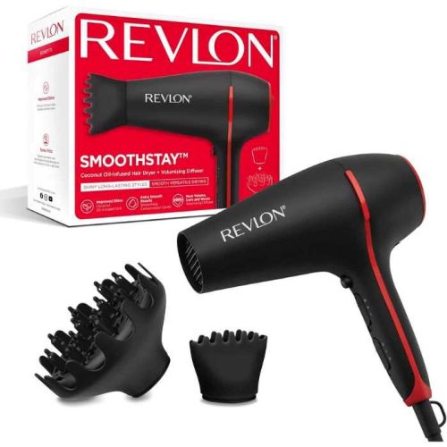 Revlon SmoothStay Hair Dryer - Volumising Diffuser, Grill Triple-Coated In Ceramic Infused With Coconut Oil, 3 Heat - 2 Speed Settings, Power 1875 Watts - RVDR 5317