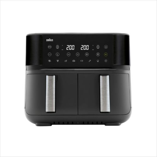 Braun TwinCook 3 Air Fryer, 8 Automatic Programs, 8 L Capacity, RealAir Technology, 2850 Watts, Auto-Off Function, Black - TD 3030