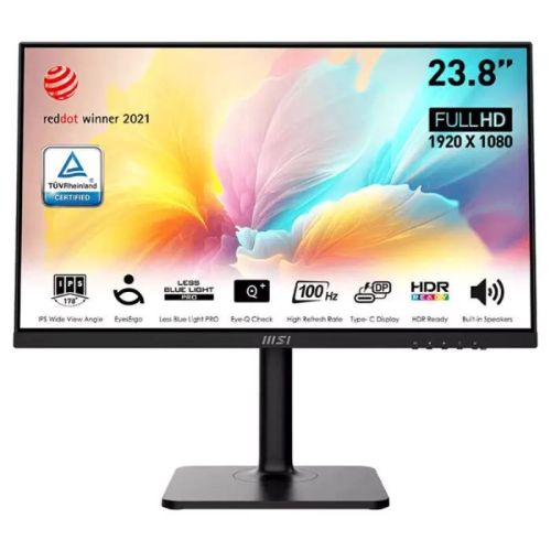 MSI Modern 24inch FHD 1920X1080 Monitor, 1MS, 100Hz, HDMI, USB-C, Adjustable - 9S6-3PA59H-076