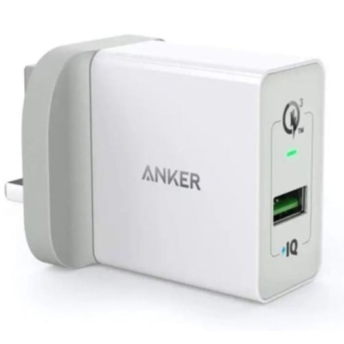 Anker PowerPort+ 1 With Quick Charger 3.0 USB Wall Charger With Micro USB Cable, For Mobile Phones UK White - A2013K21