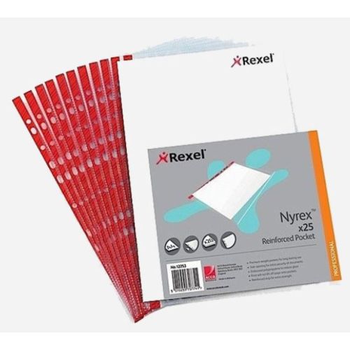 Rexel NPR/A4L 12253 Reinforced Pockets Embossed / Red Strip PK/100