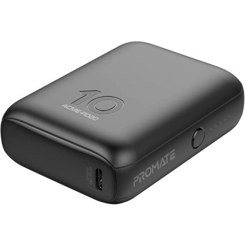 Promate USB-C Power Bank, World’s Smallest 10000mAh Portable Charger With 20W USB-C Power QC 3.0 22.5W Port & Over-Heating Protection Acme PD20, Black - ACME-PD20.BLACK (UAE Delivery Only)