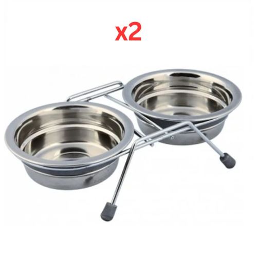 Trixie Eat on Feet Anti-Rattle Steel Bowl Set Gor Dogs Grey - 900ml (Pack of 2)