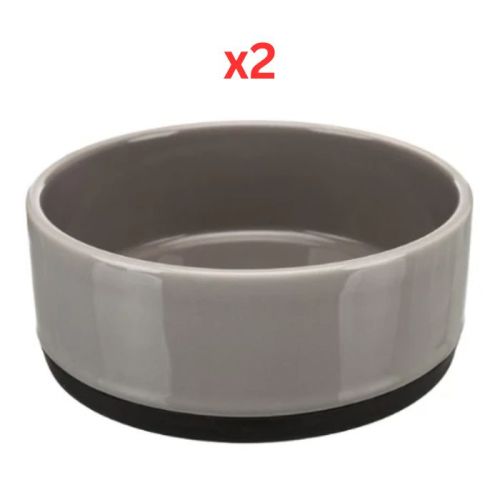 Trixie Ceramic Bowl With Rubber Bottom For Dog - Grey 0.75L (Pack of 2)