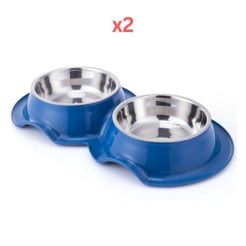 Pets Club Plastic Double Bowl Anti-Ant Blue - 38X21X5.5Cm (Pack of 2)