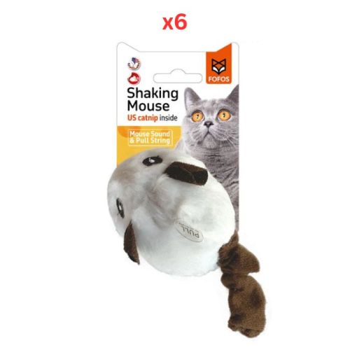 FOFOS Pull String & Sound Chip White Shaking Mouse Cat Toy (Pack Of 6)