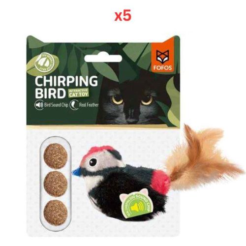 FOFOS Sound Chip Black Bird With Catnip Balls Cat Toy (Pack Of 5)