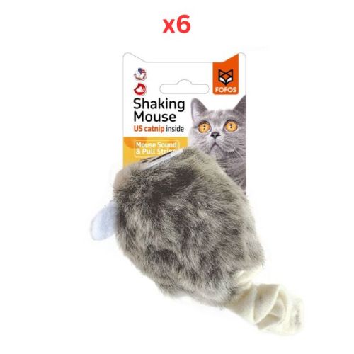 FOFOS Pull String & Sound Chip Grey Shaking Mouse Cat Toy (Pack Of 6)