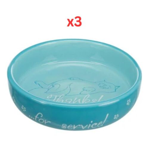 Trixie Ceramic Bowl For Short-Nose Cat Breeds Light Blue - 15cm (Pack of 3)