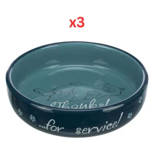 Trixie Ceramic Bowl For Short-Nose Cat Breeds Navy Blue - 15cm (Pack of 3)