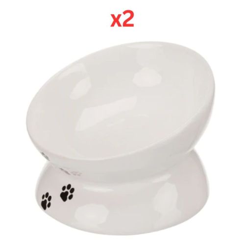 Trixie Raised Ergonomic Ceramic Cat Bowl White 250ml (Pack of 2)