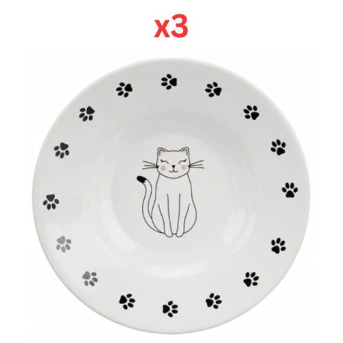 Trixie Ceramic Bowl Paw Print For Short-Nose Cat Breeds - White 15cm (Pack of 3)