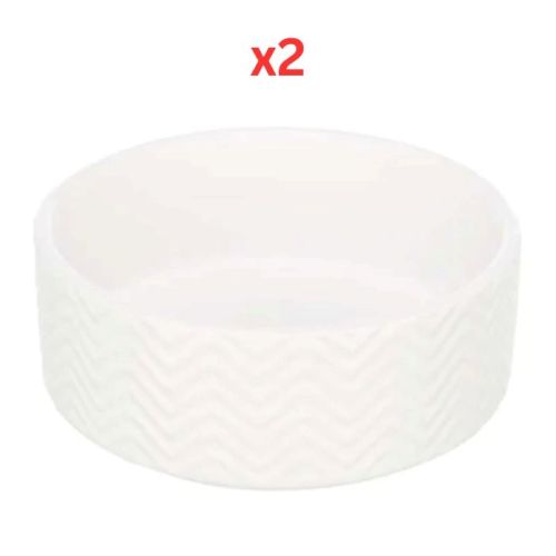 Trixie Wavy Pattern Ceramic Dog Bowl White - 16cm (Pack of 2)